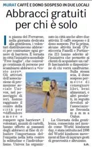 Abbracci gratuiti per chi è solo - Murat: caffè e dono sospeso in due locali